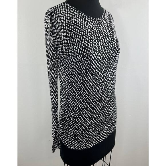 THEORY Black White Print Linen Blend Long Sleeve Blouse Scoop Neck Size S Small - Picture 2 of 7